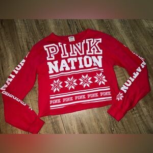 Red and white Victoria's Secret Pink Nation long sleeve festive top